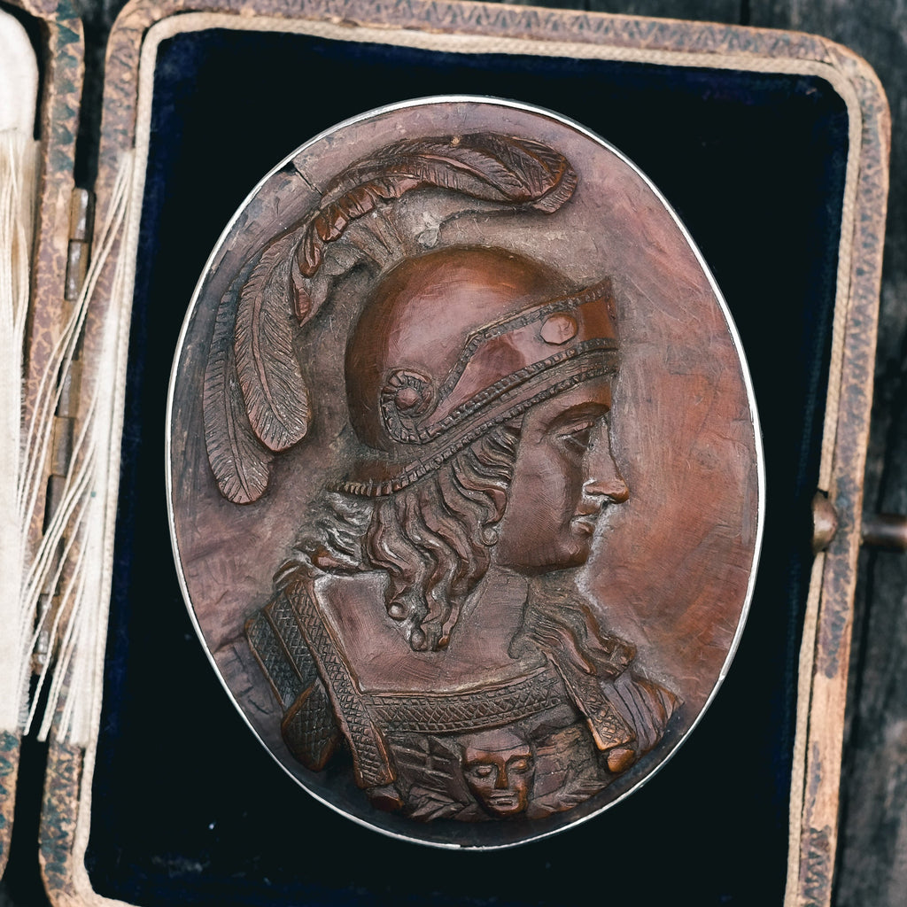 17th Century Athena Hardwood Cameo Brooch - Lost Owl Jewelry