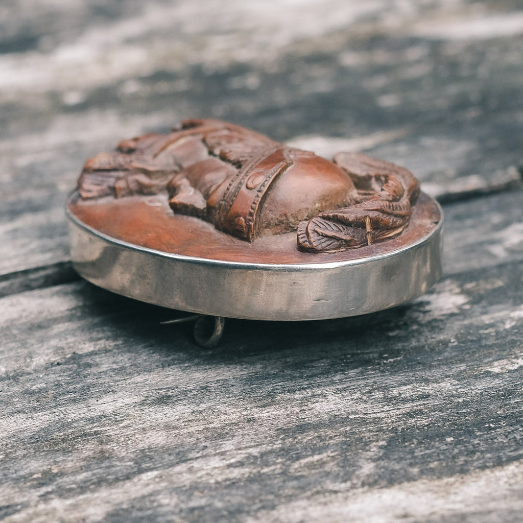 17th Century Athena Hardwood Cameo Brooch - Lost Owl Jewelry