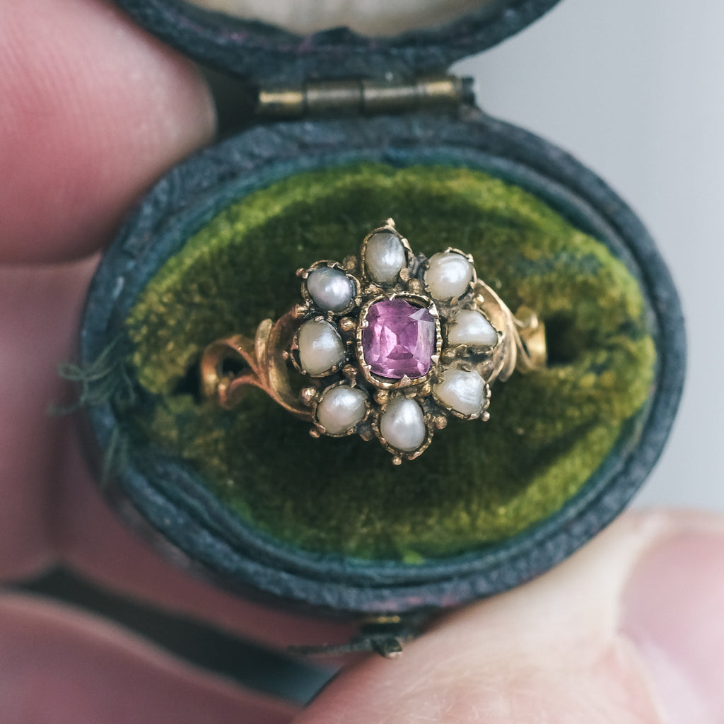 1854 Pink Garnet Flower Ring - Lost Owl Jewelry