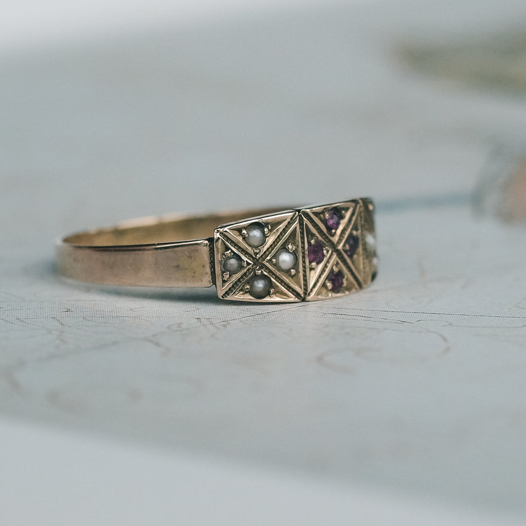 1881 Victorian Garnet Crosses Ring - Lost Owl Jewelry