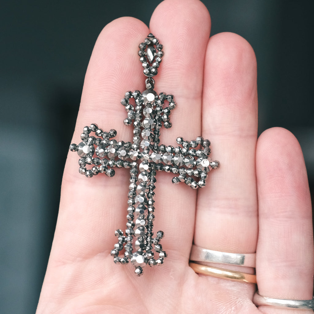 18th Century Cut Steel Cross - Lost Owl Jewelry