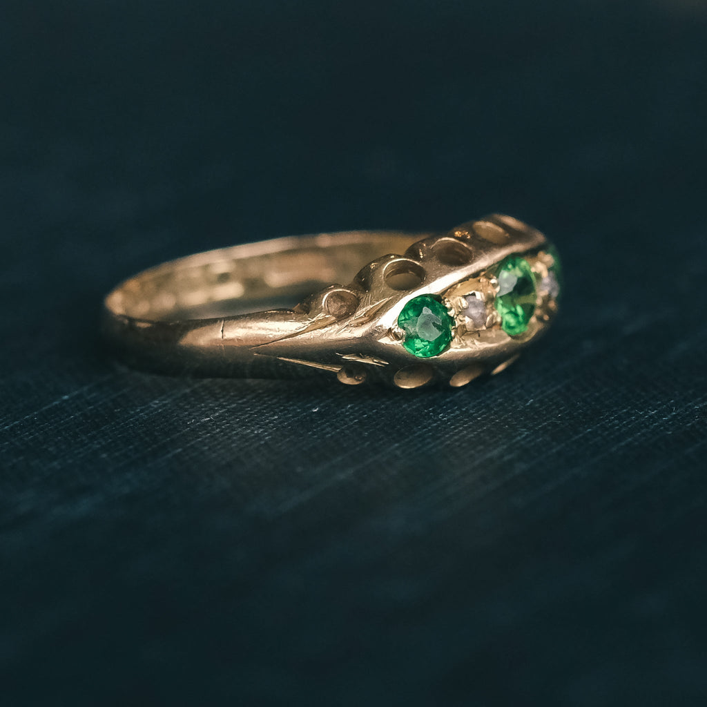 1918 Demantoid Garnet Boat Ring - Lost Owl Jewelry