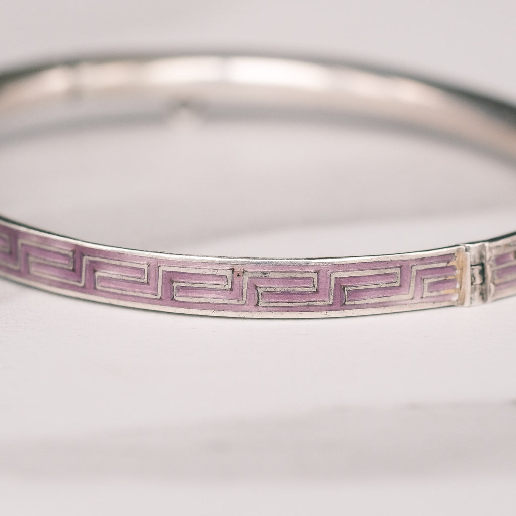 1920s Pink Greek Key Bangle - Lost Owl Jewelry