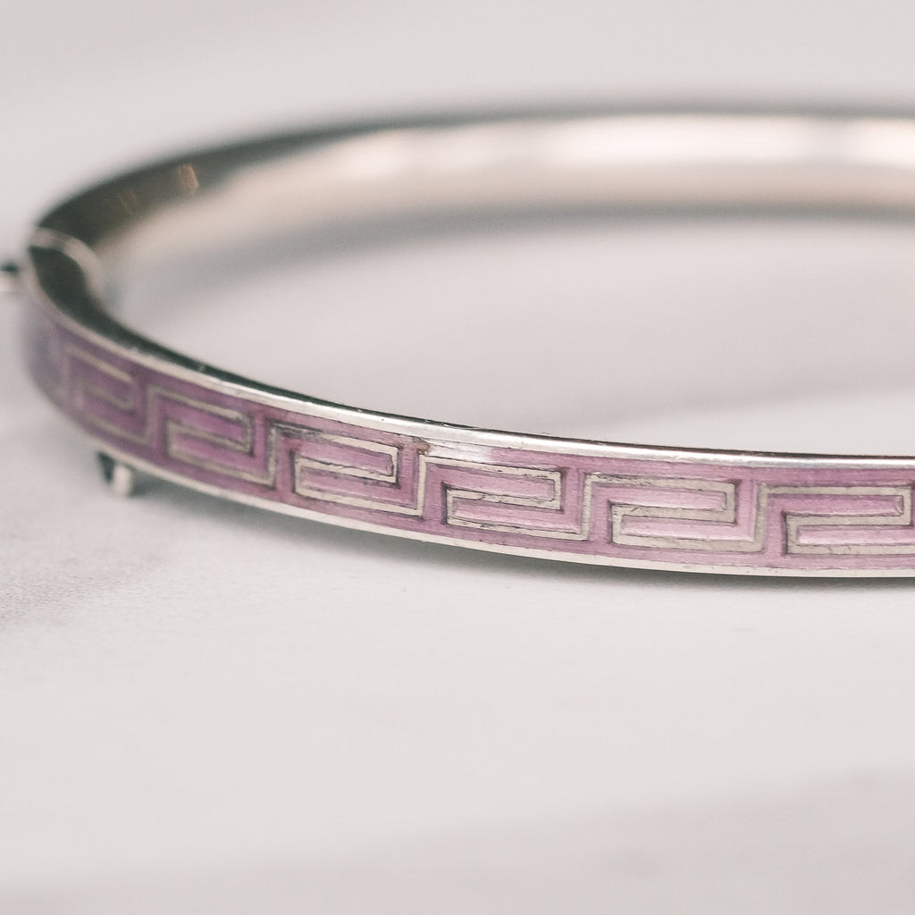 1920s Pink Greek Key Bangle - Lost Owl Jewelry