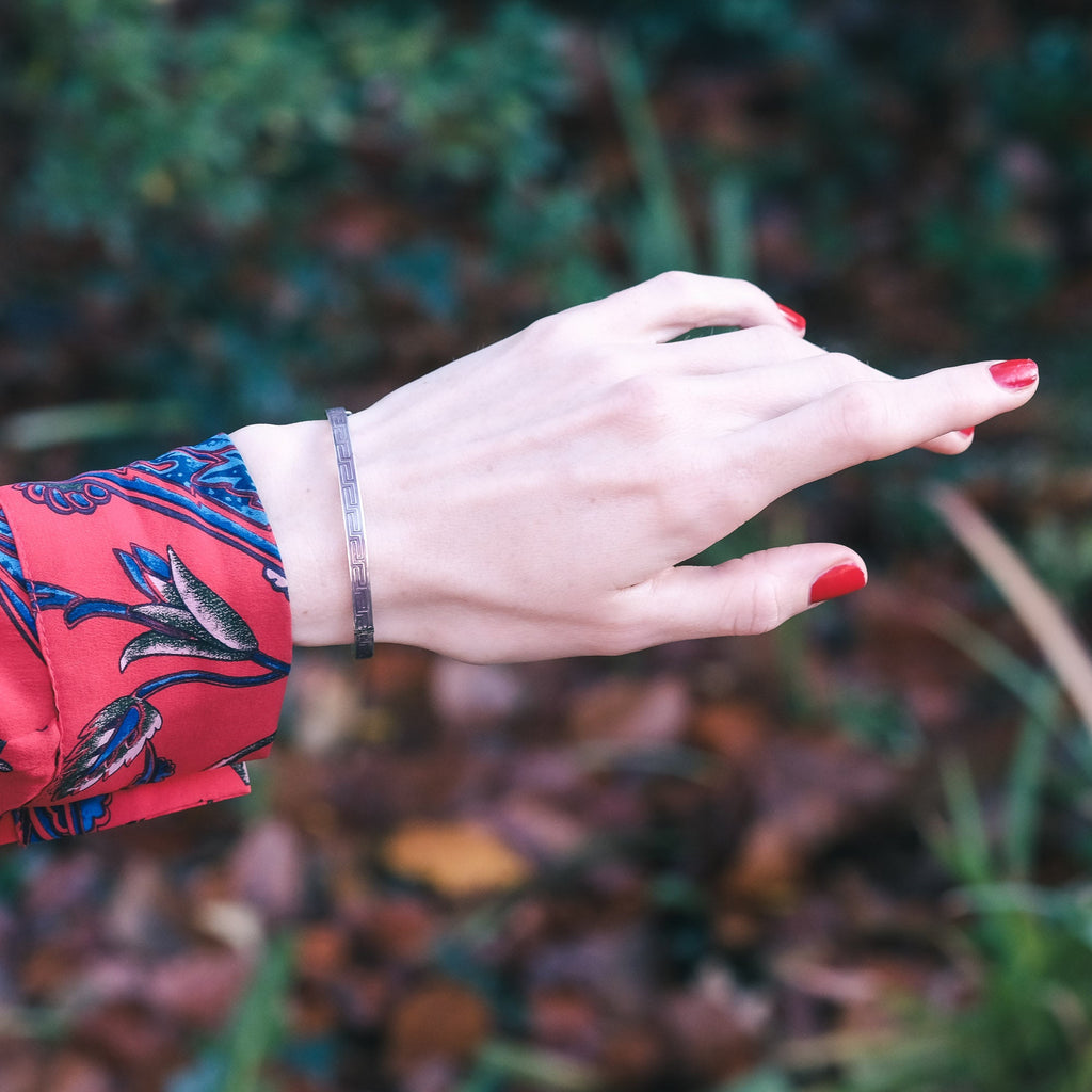 1920s Pink Greek Key Bangle - Lost Owl Jewelry
