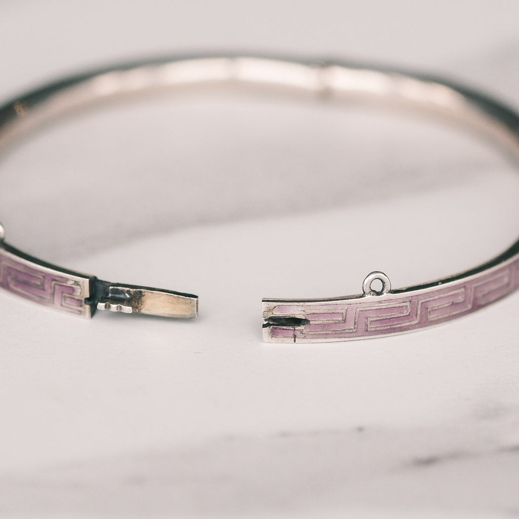 1920s Pink Greek Key Bangle - Lost Owl Jewelry