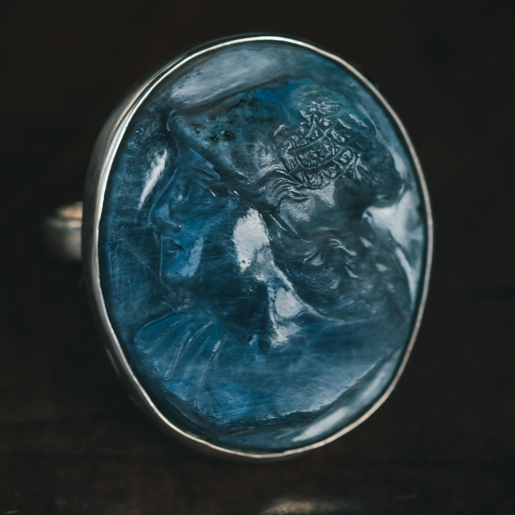 1920s Rainbow Hermes Cameo Ring - Lost Owl Jewelry