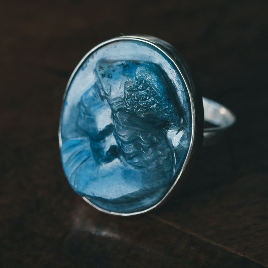 1920s Rainbow Hermes Cameo Ring - Lost Owl Jewelry