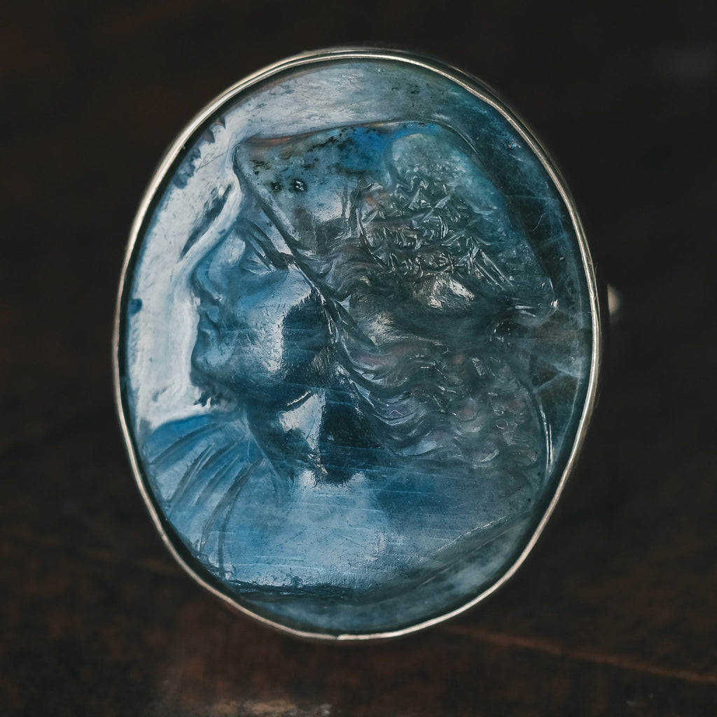 1920s Rainbow Hermes Cameo Ring - Lost Owl Jewelry