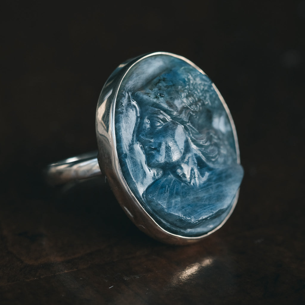 1920s Rainbow Hermes Cameo Ring - Lost Owl Jewelry