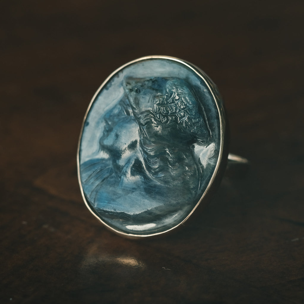1920s Rainbow Hermes Cameo Ring - Lost Owl Jewelry