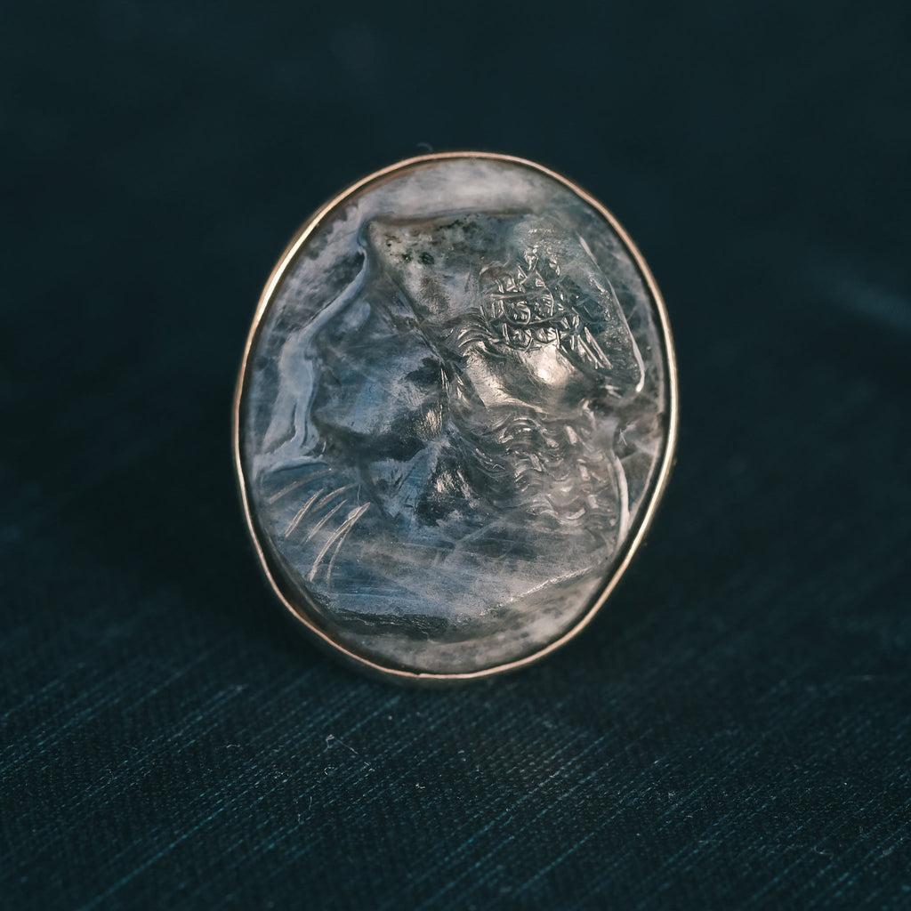 1920s Rainbow Hermes Cameo Ring - Lost Owl Jewelry