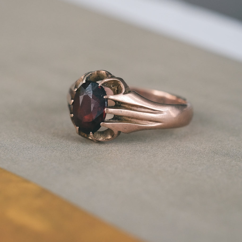 1929 Garnet Belcher Ring - Lost Owl Jewelry