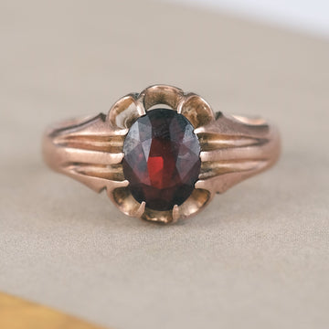 1929 Garnet Belcher Ring - Lost Owl Jewelry