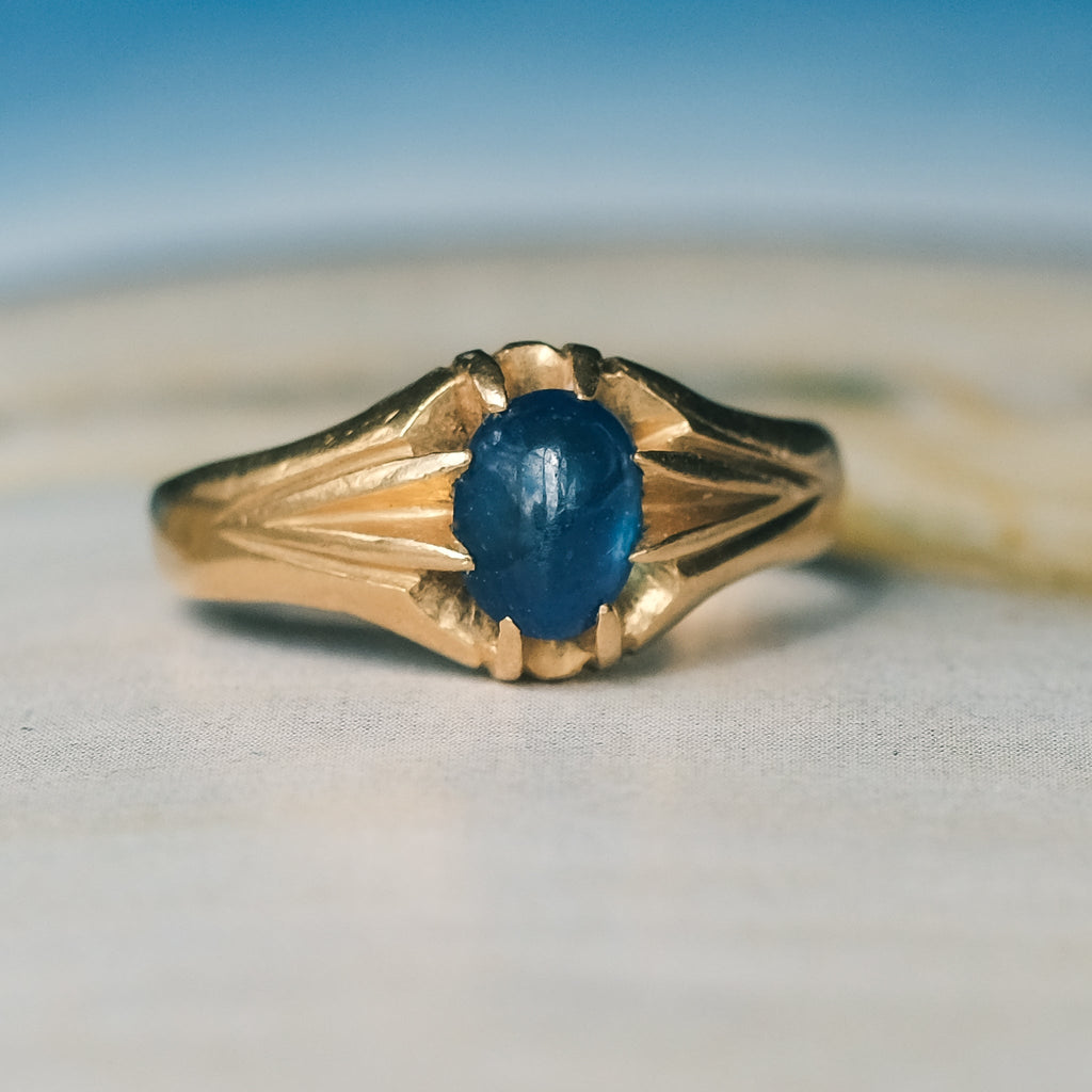 1930s Cabochon Sapphire Belcher Ring - Lost Owl Jewelry