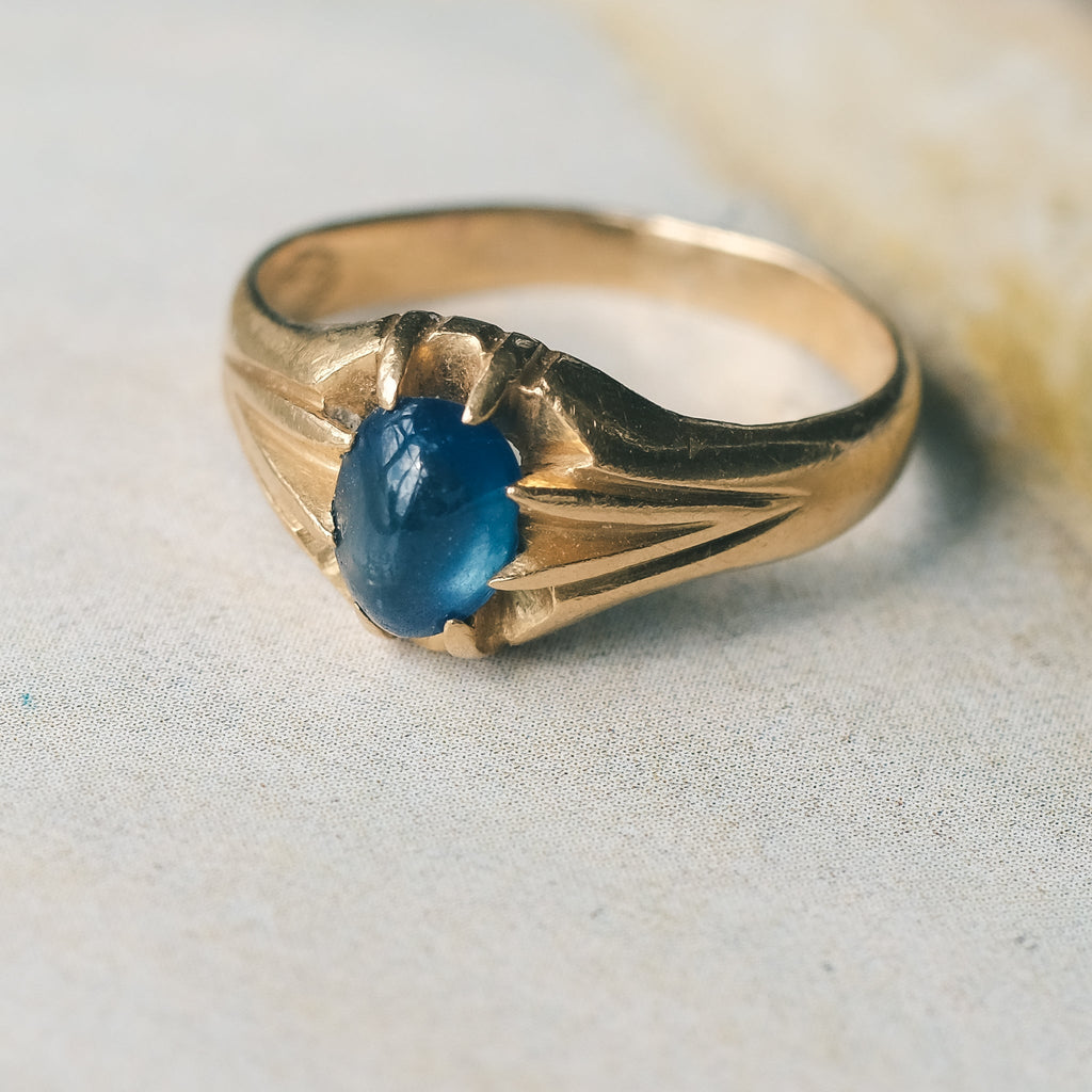 1930s Cabochon Sapphire Belcher Ring - Lost Owl Jewelry