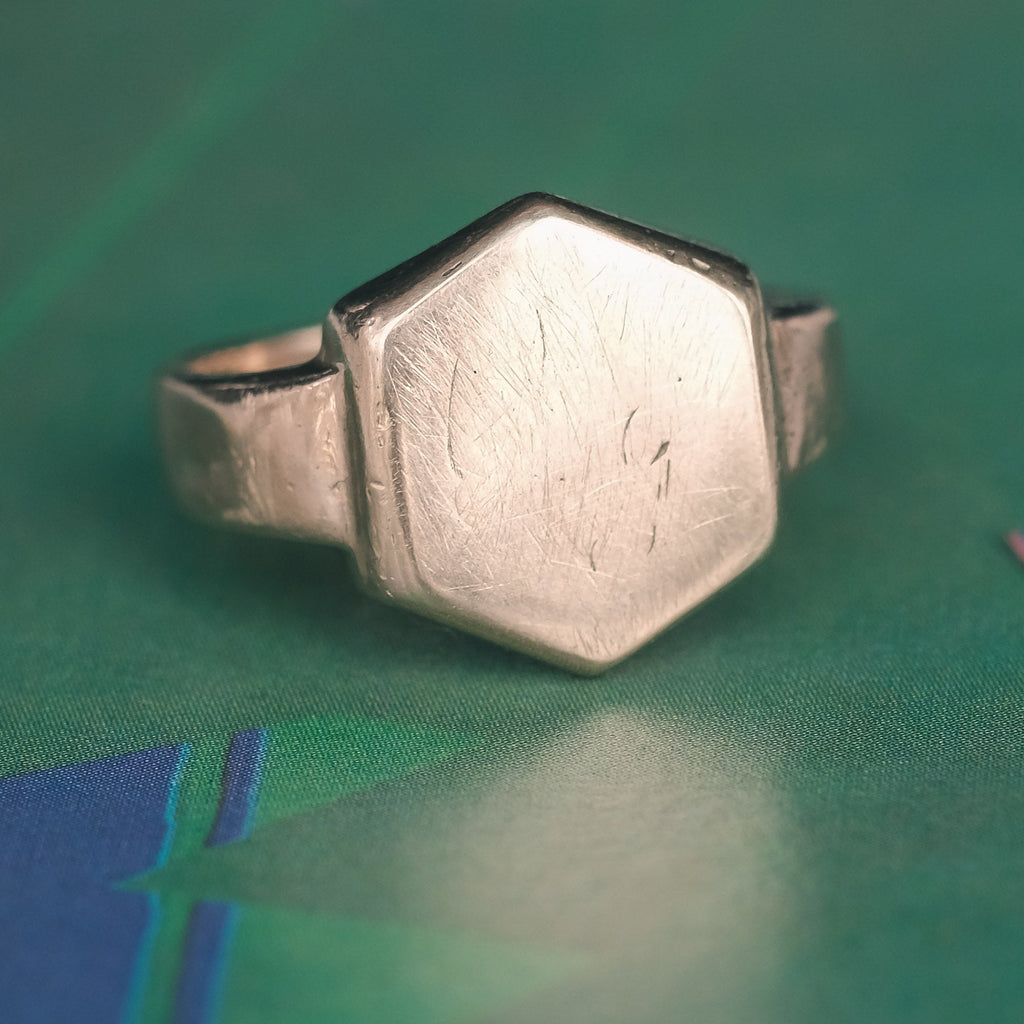1930s Gold Hexagon Signet Ring - Lost Owl Jewelry