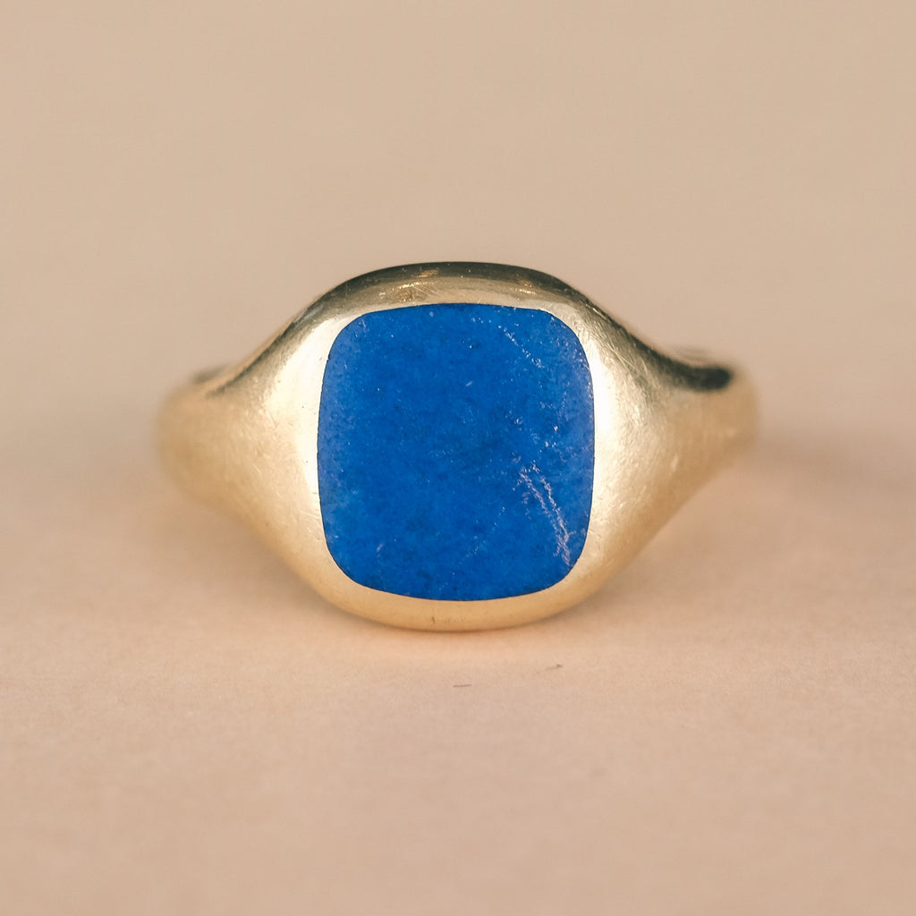 1936 18ct Gold Lapis Signet Ring - Lost Owl Jewelry