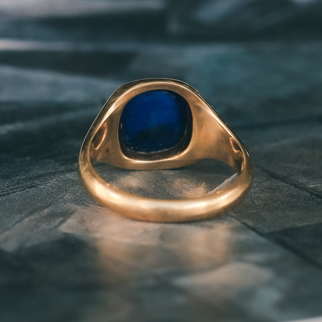 1936 18ct Gold Lapis Signet Ring - Lost Owl Jewelry