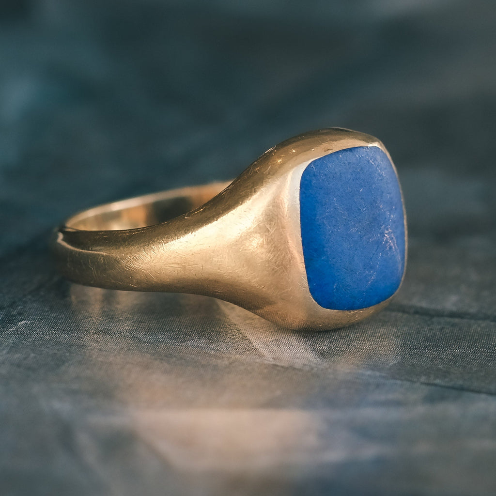 1936 18ct Gold Lapis Signet Ring - Lost Owl Jewelry