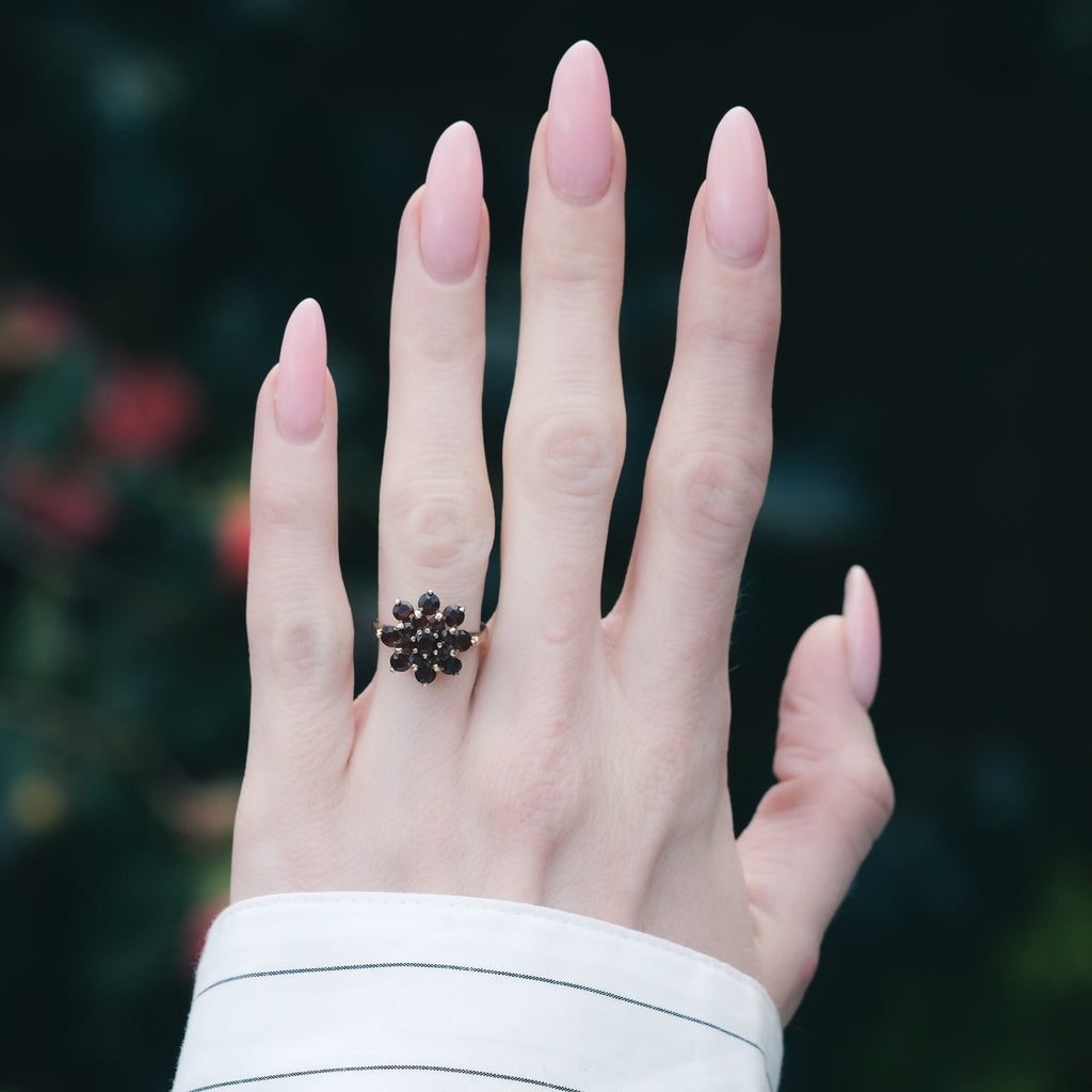 1950s Garnet Flower Ring - Lost Owl Jewelry