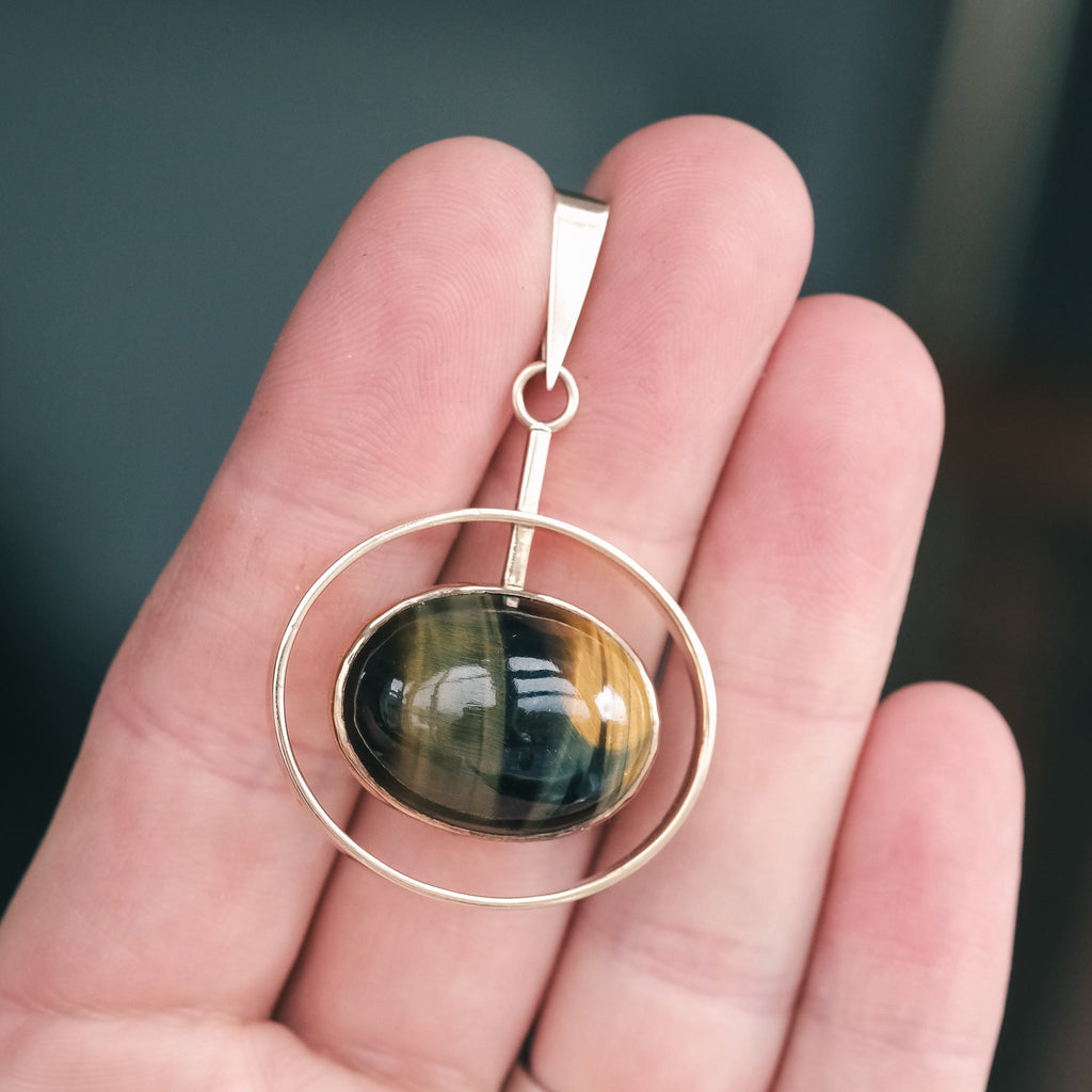 1950s Hawk's Eye Halo Pendant - Lost Owl Jewelry