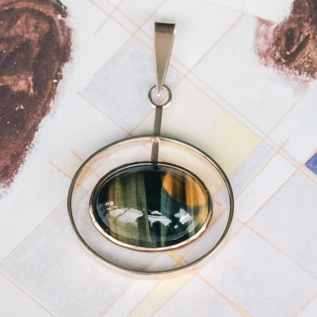 1950s Hawk's Eye Halo Pendant - Lost Owl Jewelry