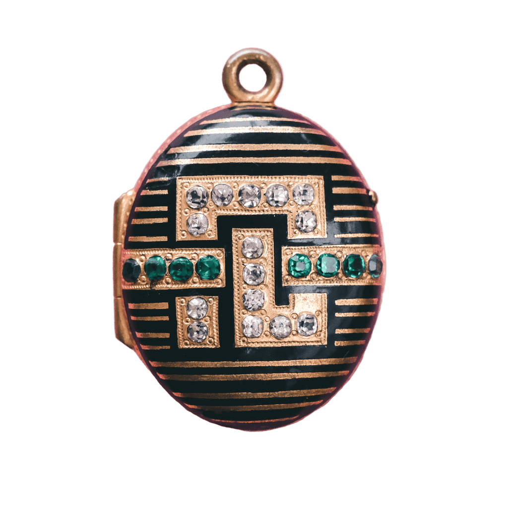 1950s Striped Enamel Locket - Lost Owl Jewelry