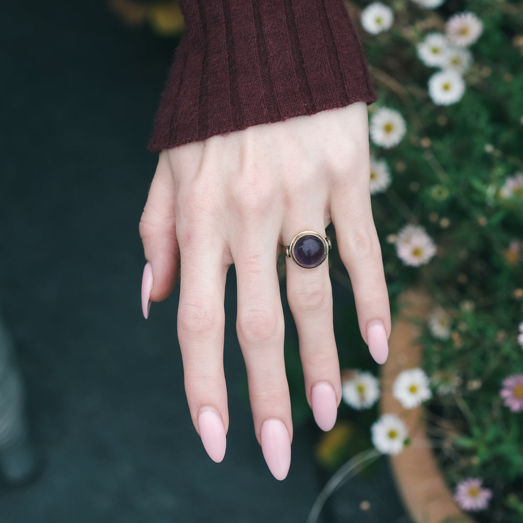 1960s Amethyst Cabochon Ring - Lost Owl Jewelry