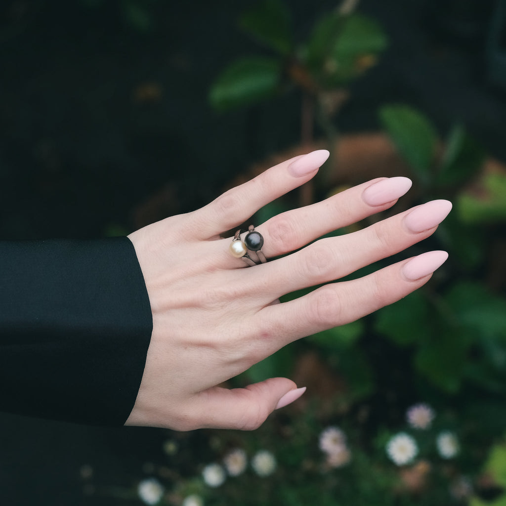 1960s Black & White Pearl Rings - Lost Owl Jewelry