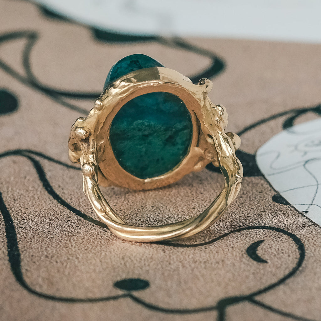 1960s Chrysocolla Brutalist Ring - Lost Owl Jewelry
