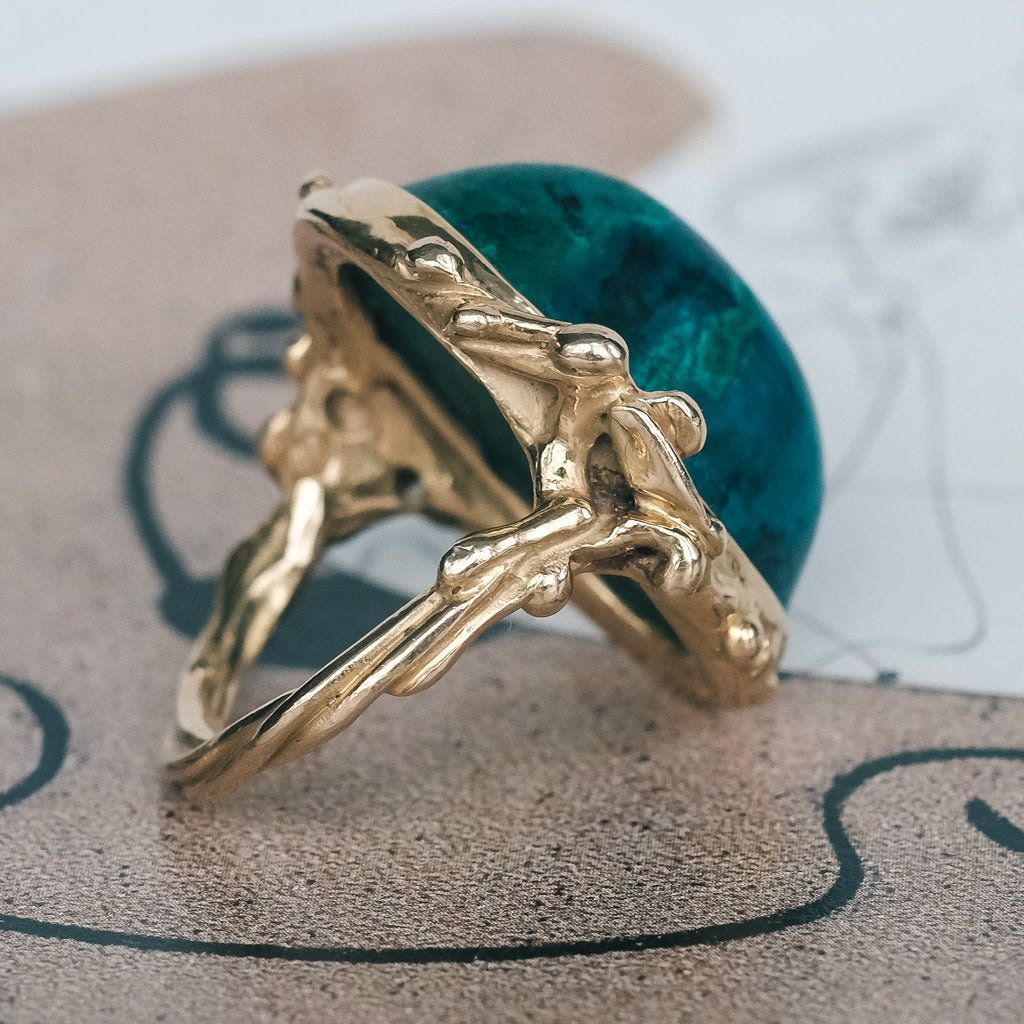 1960s Chrysocolla Brutalist Ring - Lost Owl Jewelry