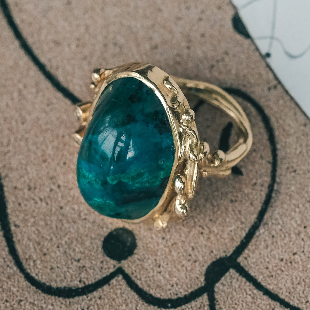 1960s Chrysocolla Brutalist Ring - Lost Owl Jewelry