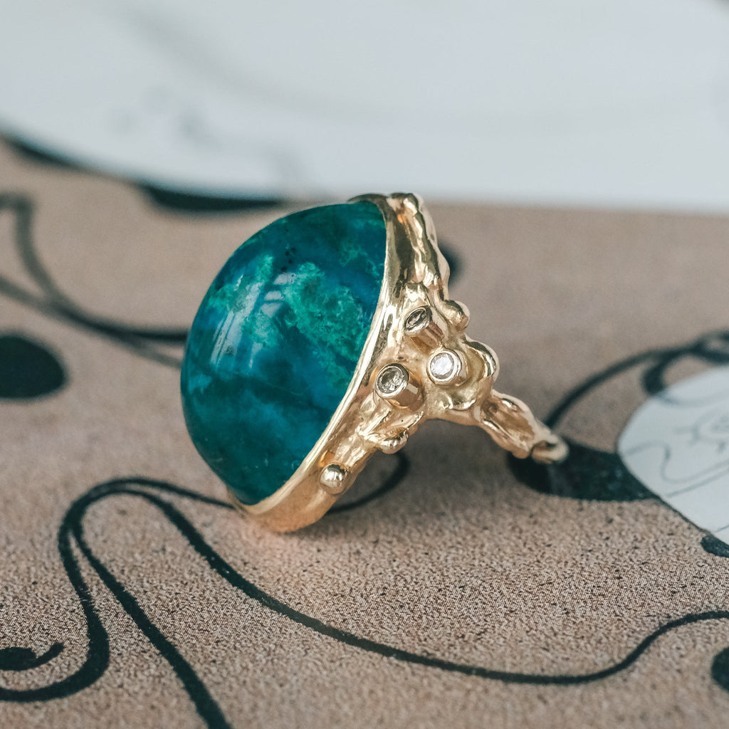 1960s Chrysocolla Brutalist Ring - Lost Owl Jewelry