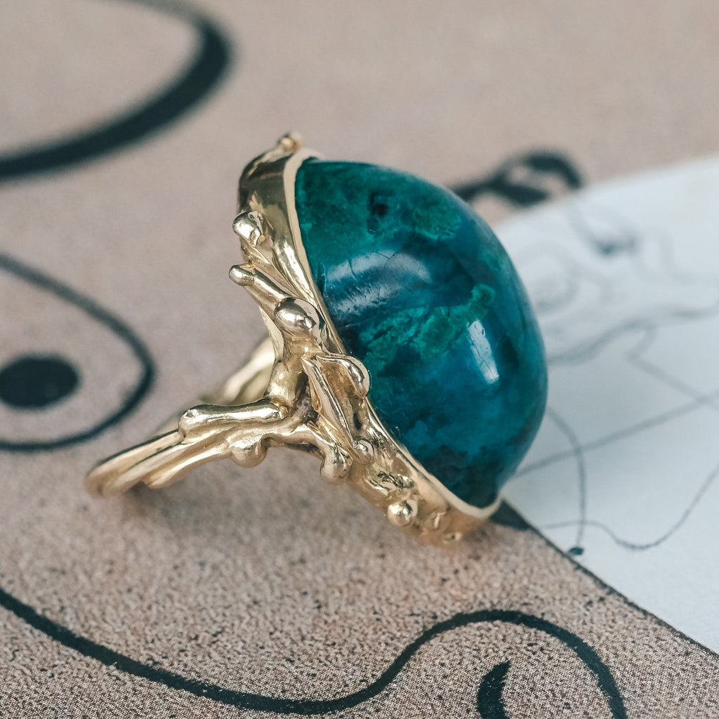 1960s Chrysocolla Brutalist Ring - Lost Owl Jewelry