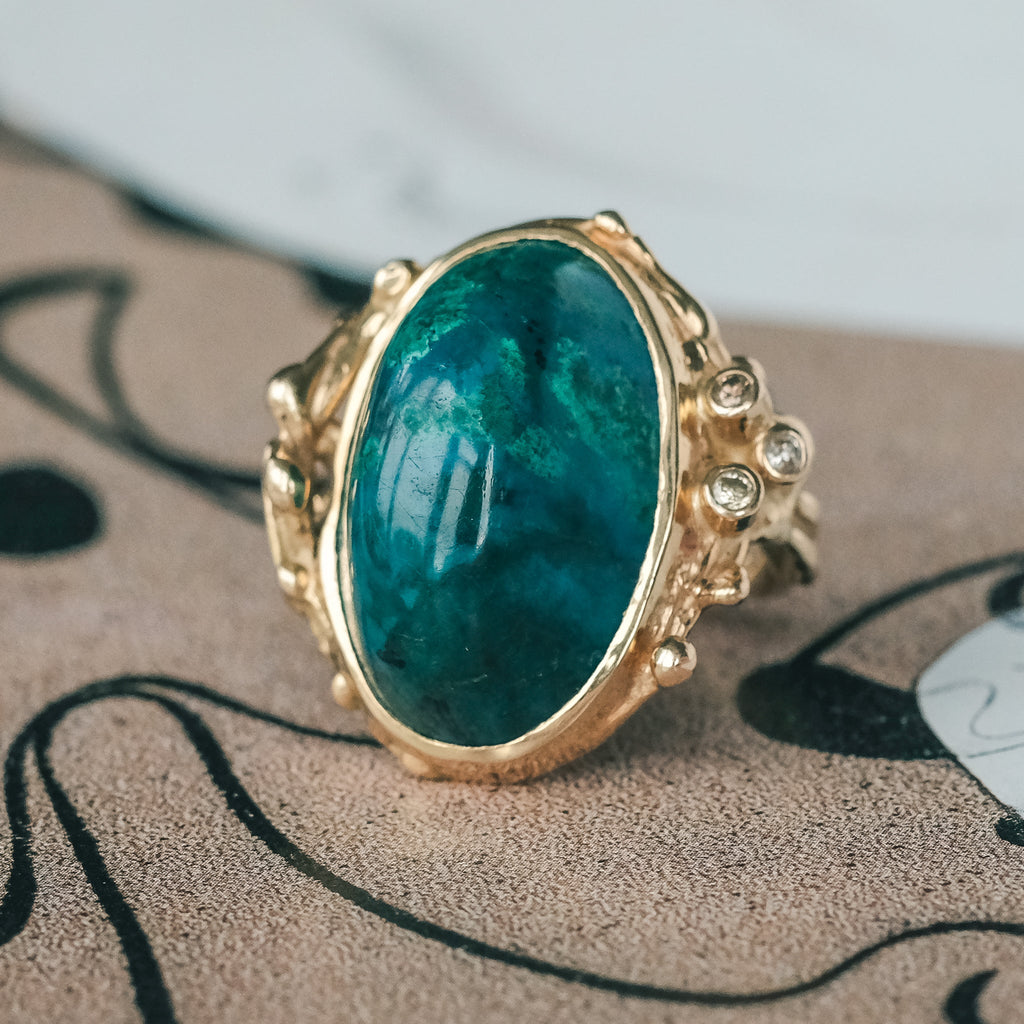 1960s Chrysocolla Brutalist Ring - Lost Owl Jewelry