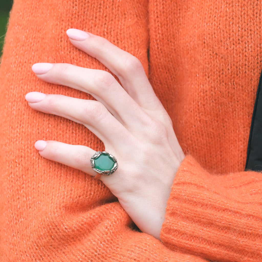 1960s Chrysoprase Brutalist Ring - Lost Owl Jewelry