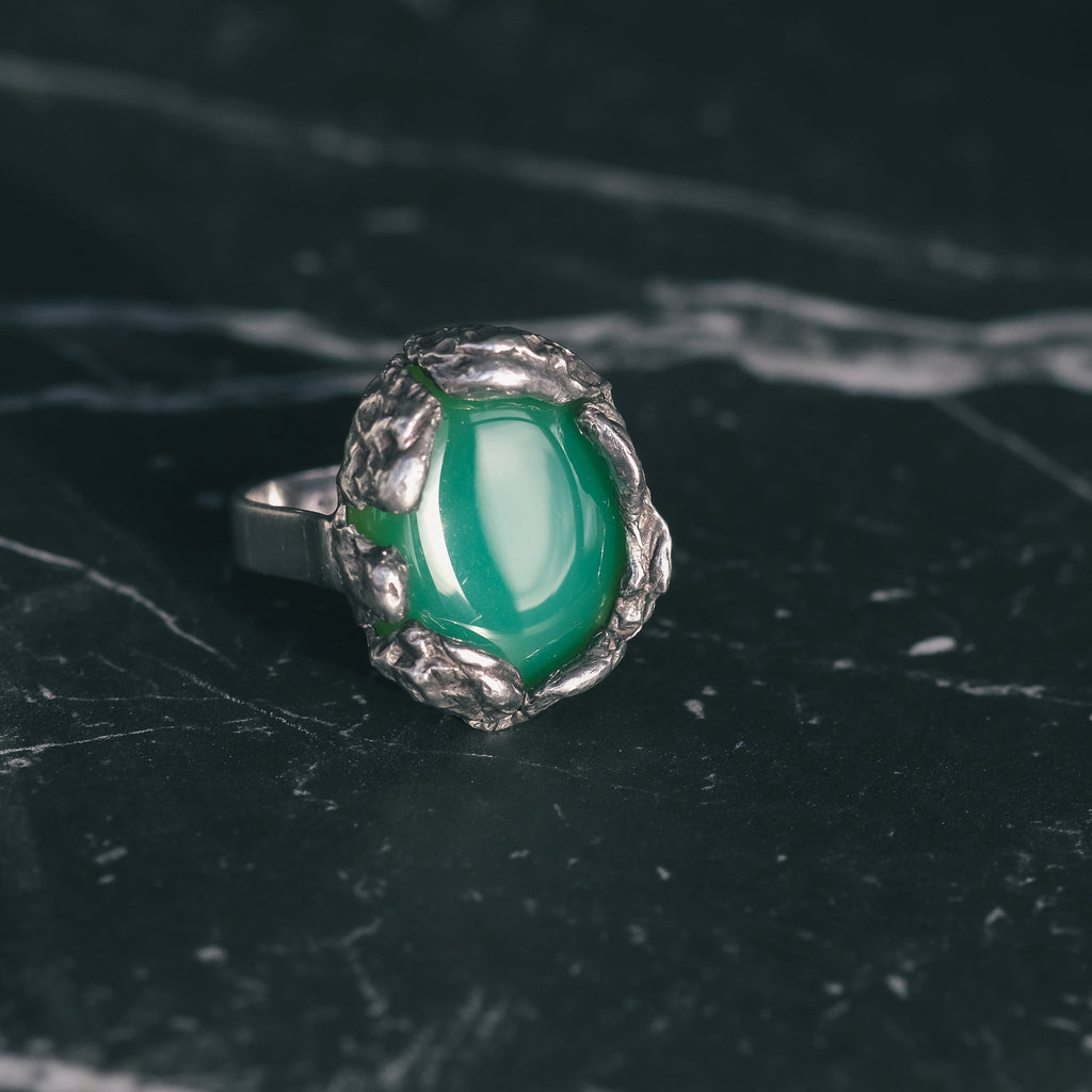 1960s Chrysoprase Brutalist Ring - Lost Owl Jewelry