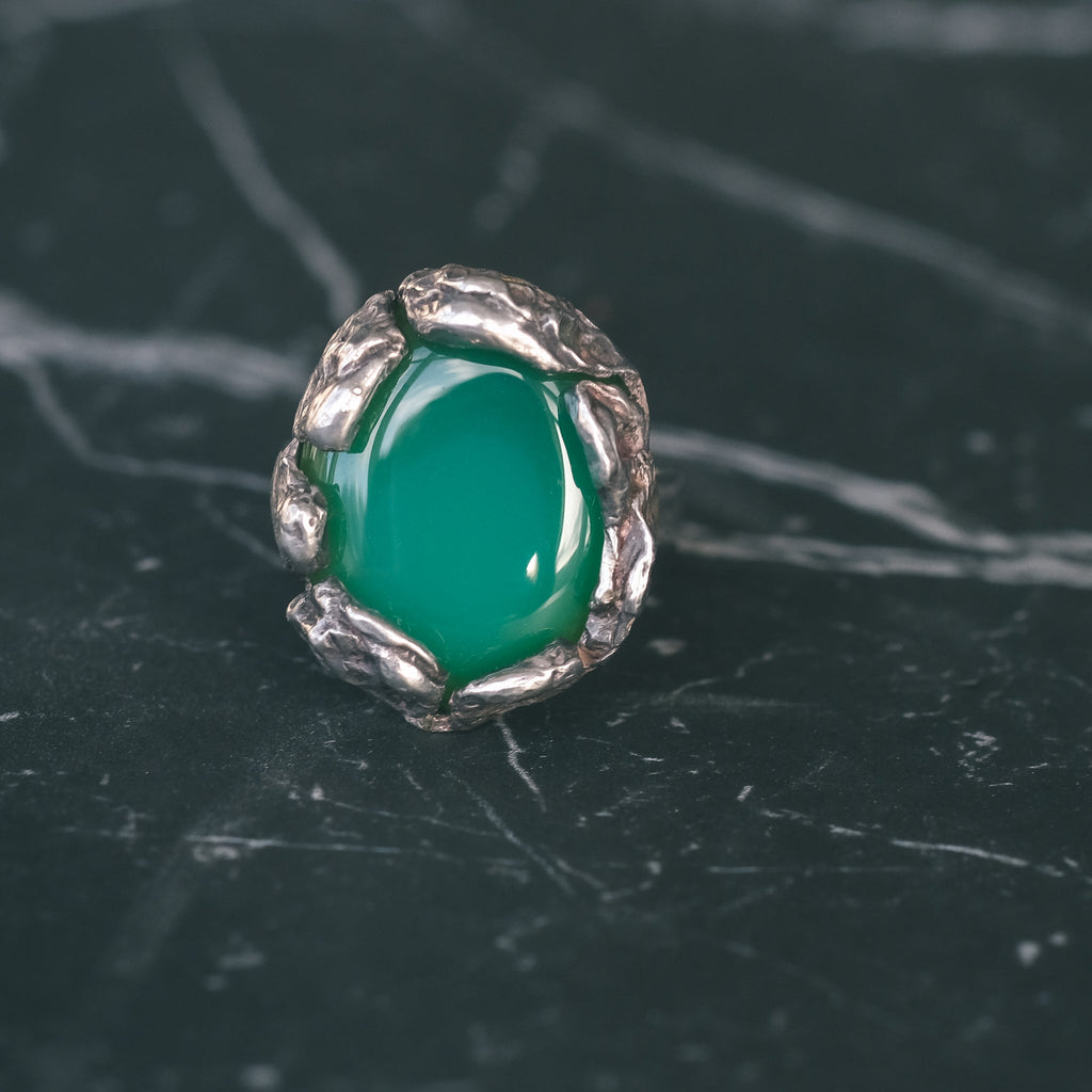 1960s Chrysoprase Brutalist Ring - Lost Owl Jewelry