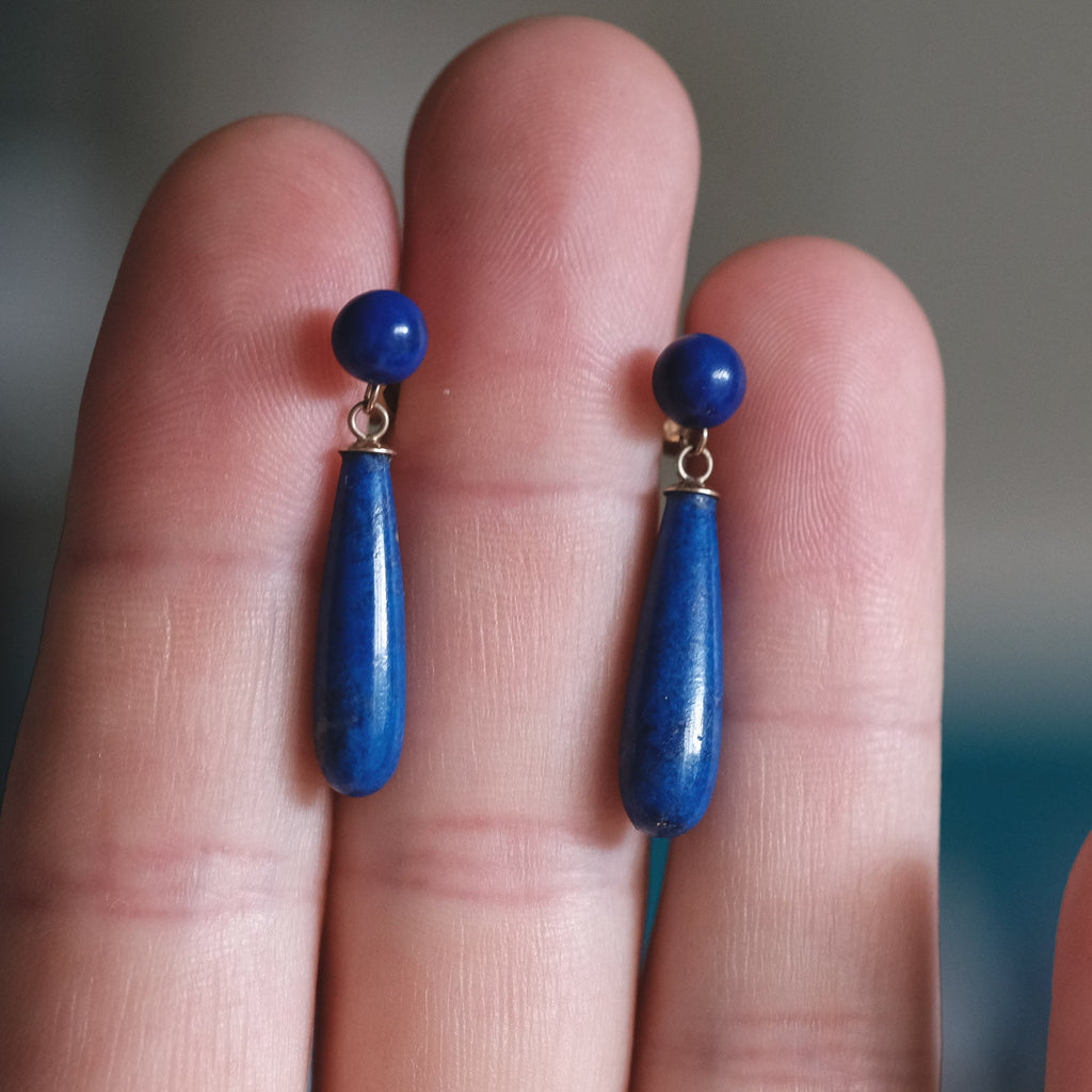 1960s Lapis Torpedo Earrings - Lost Owl Jewelry