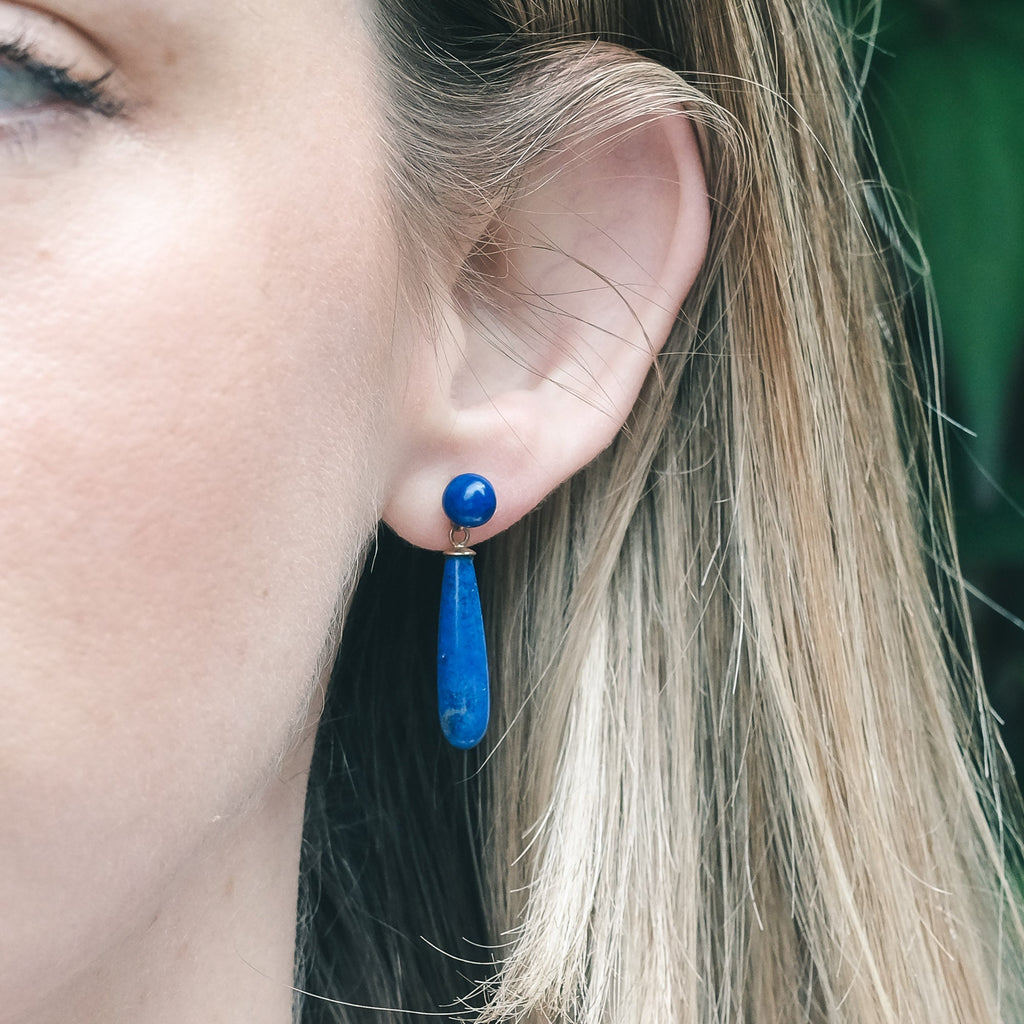 1960s Lapis Torpedo Earrings - Lost Owl Jewelry