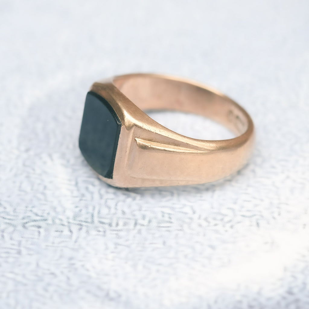 1960s Onyx Shield Signet Ring - Lost Owl Jewelry