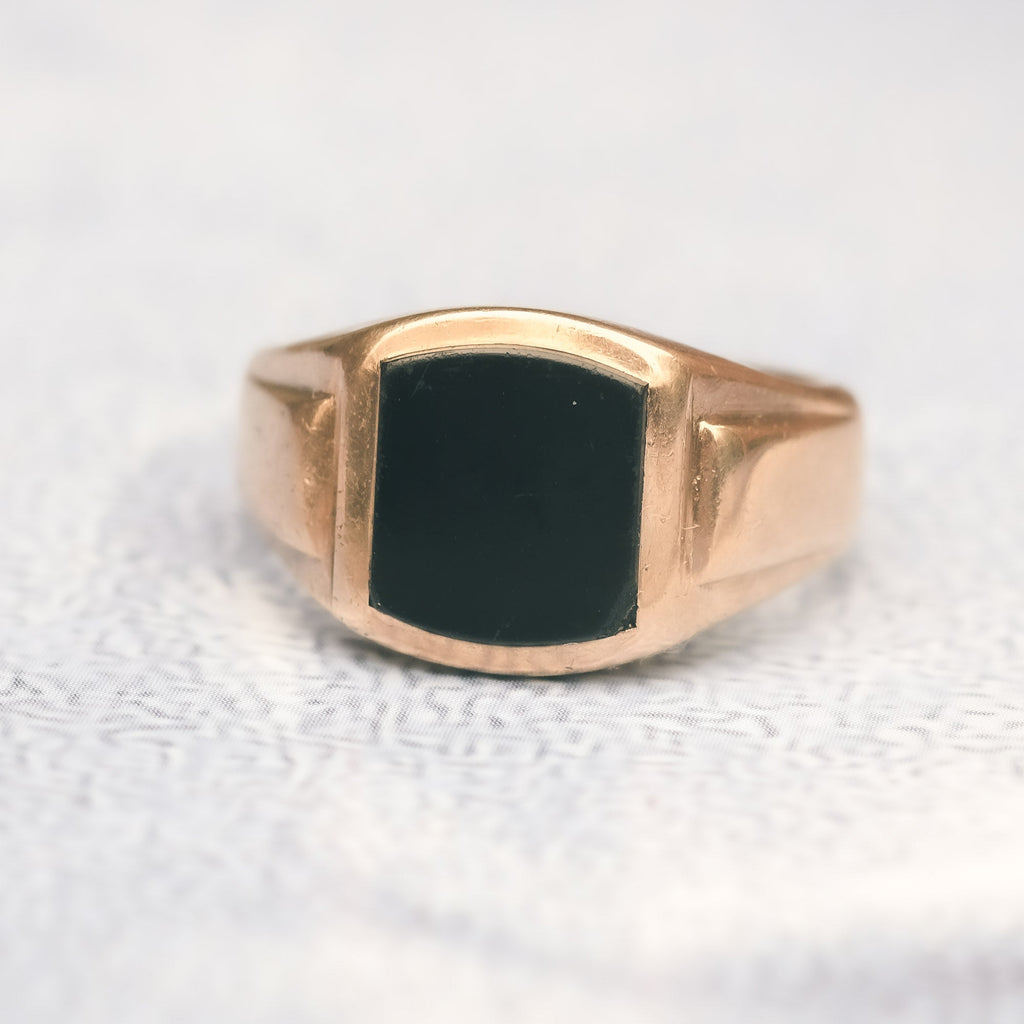 1960s Onyx Shield Signet Ring - Lost Owl Jewelry