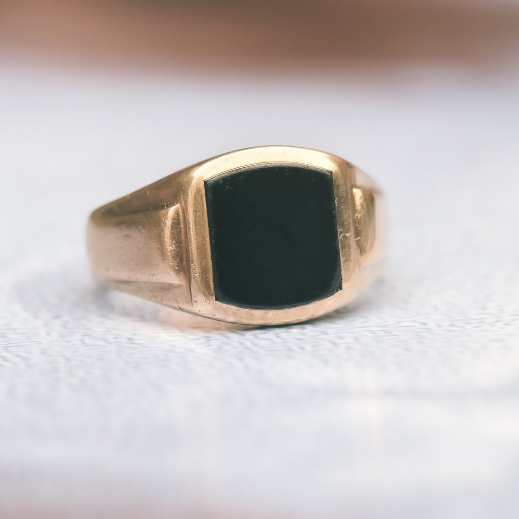 1960s Onyx Shield Signet Ring - Lost Owl Jewelry