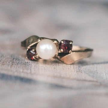 1967 Pearl & Garnet Ring - Lost Owl Jewelry