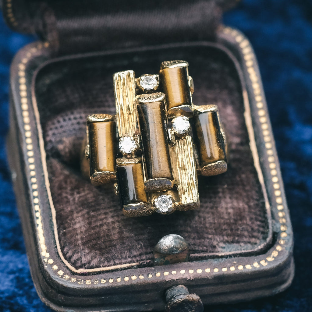 1970s Brutalist Tiger's Eye Ring - Lost Owl Jewelry