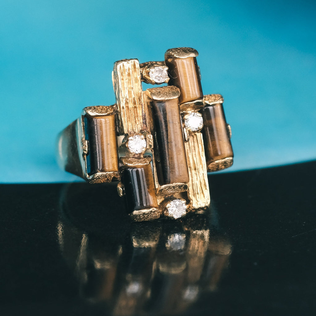 1970s Brutalist Tiger's Eye Ring - Lost Owl Jewelry