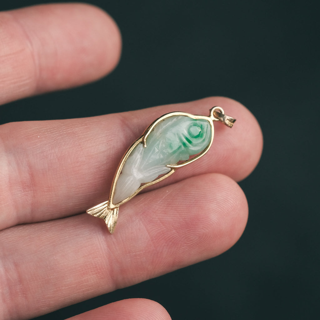1970s Carved Jade Fish Pendant - Lost Owl Jewelry