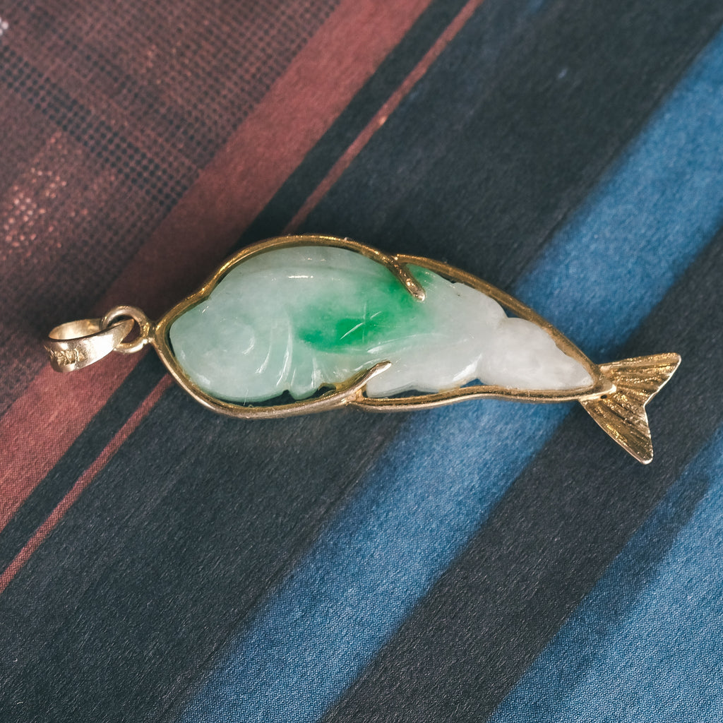 1970s Carved Jade Fish Pendant - Lost Owl Jewelry
