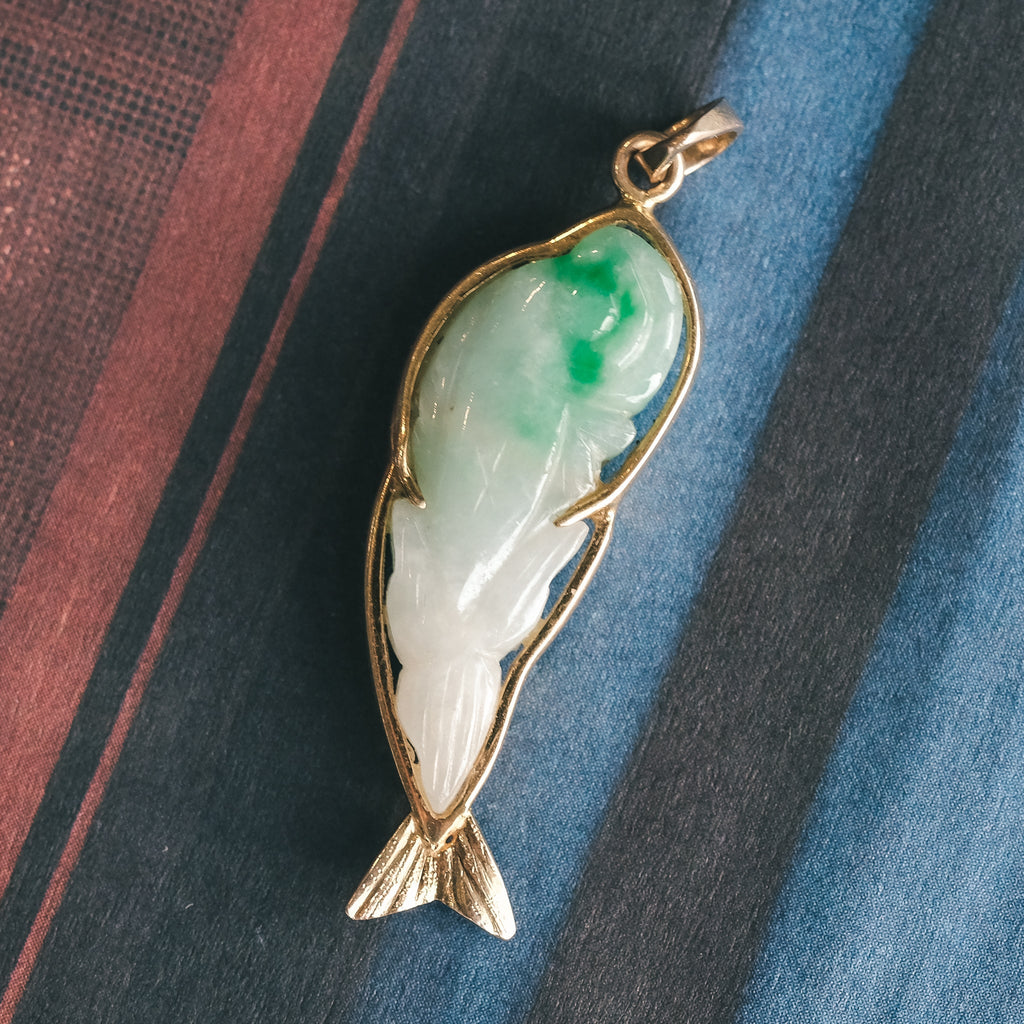 1970s Carved Jade Fish Pendant - Lost Owl Jewelry